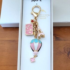 Piper K  Gold and Pink Bag Paris Themed Key Chain /Bag Charm Accessory